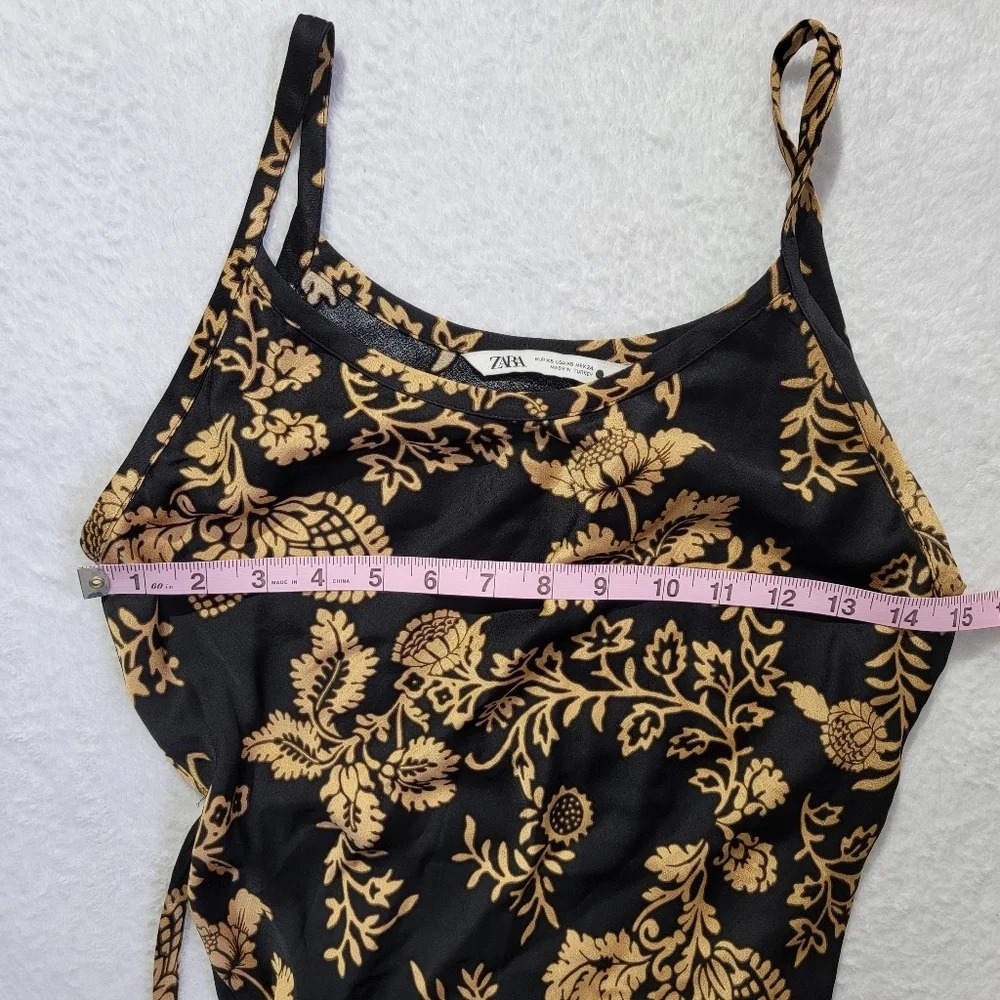 ZARA Black Gold Wrap Maxi Dress Spaghetti Strap Floral Cocktail Party Size XS - Picture 13 of 14